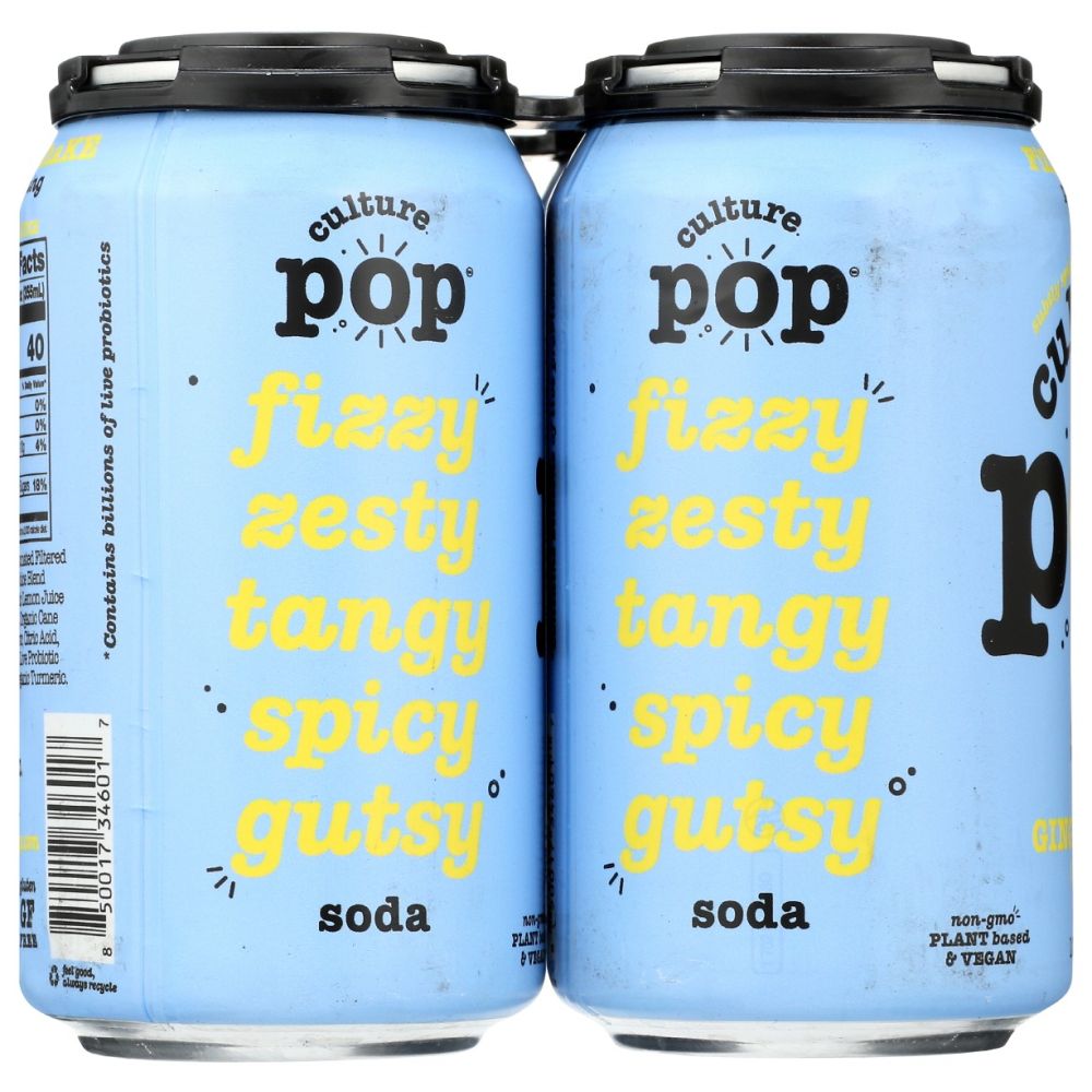 CULTURE POP: Soda Probiotic Ginger Lemon 4Pk, 48 fo