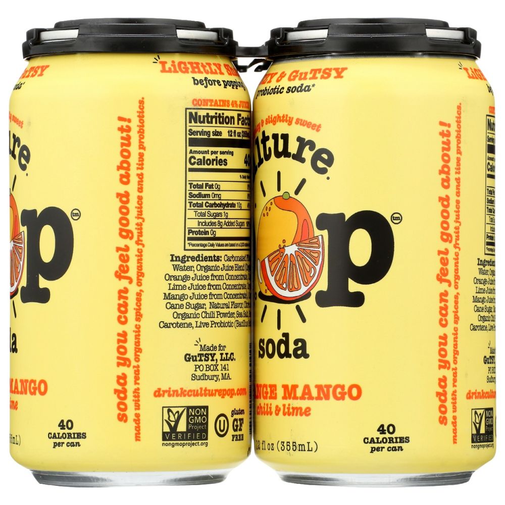 CULTURE POP: Soda Probiotic Orange Mango 4Pk, 48 fo