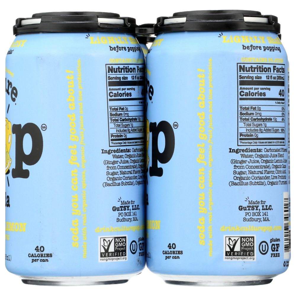 CULTURE POP: Soda Probiotic Ginger Lemon 4Pk, 48 fo