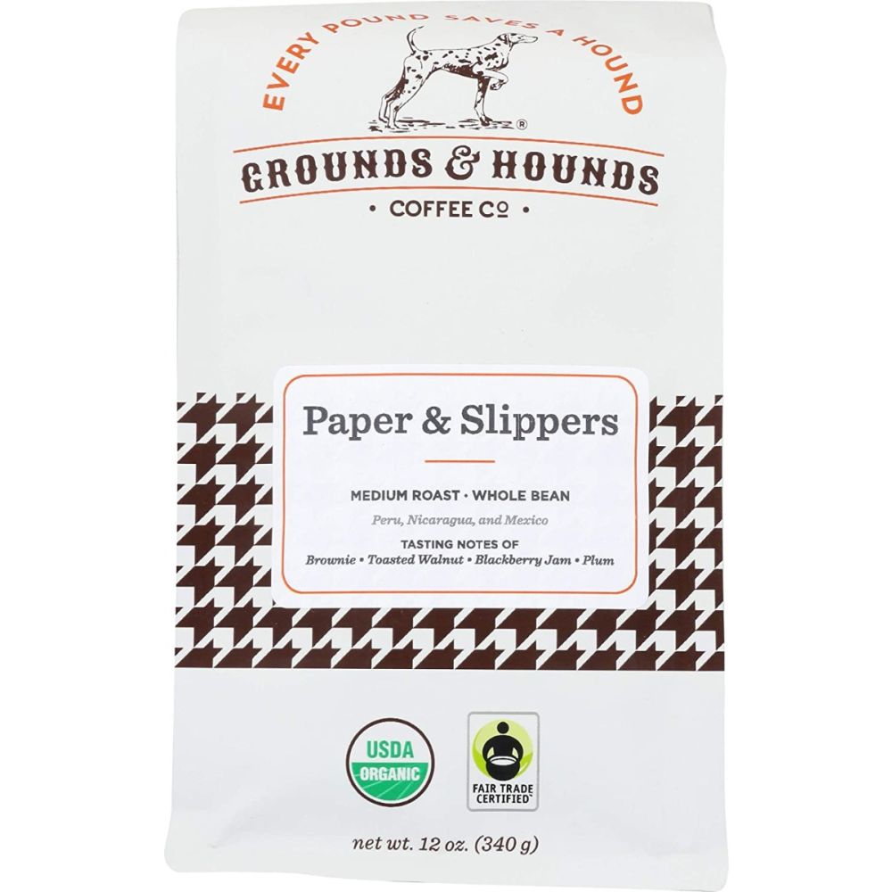 GROUNDS & HOUNDS COFFEE: Paper Slippers Whole Bean Coffee, 12 oz