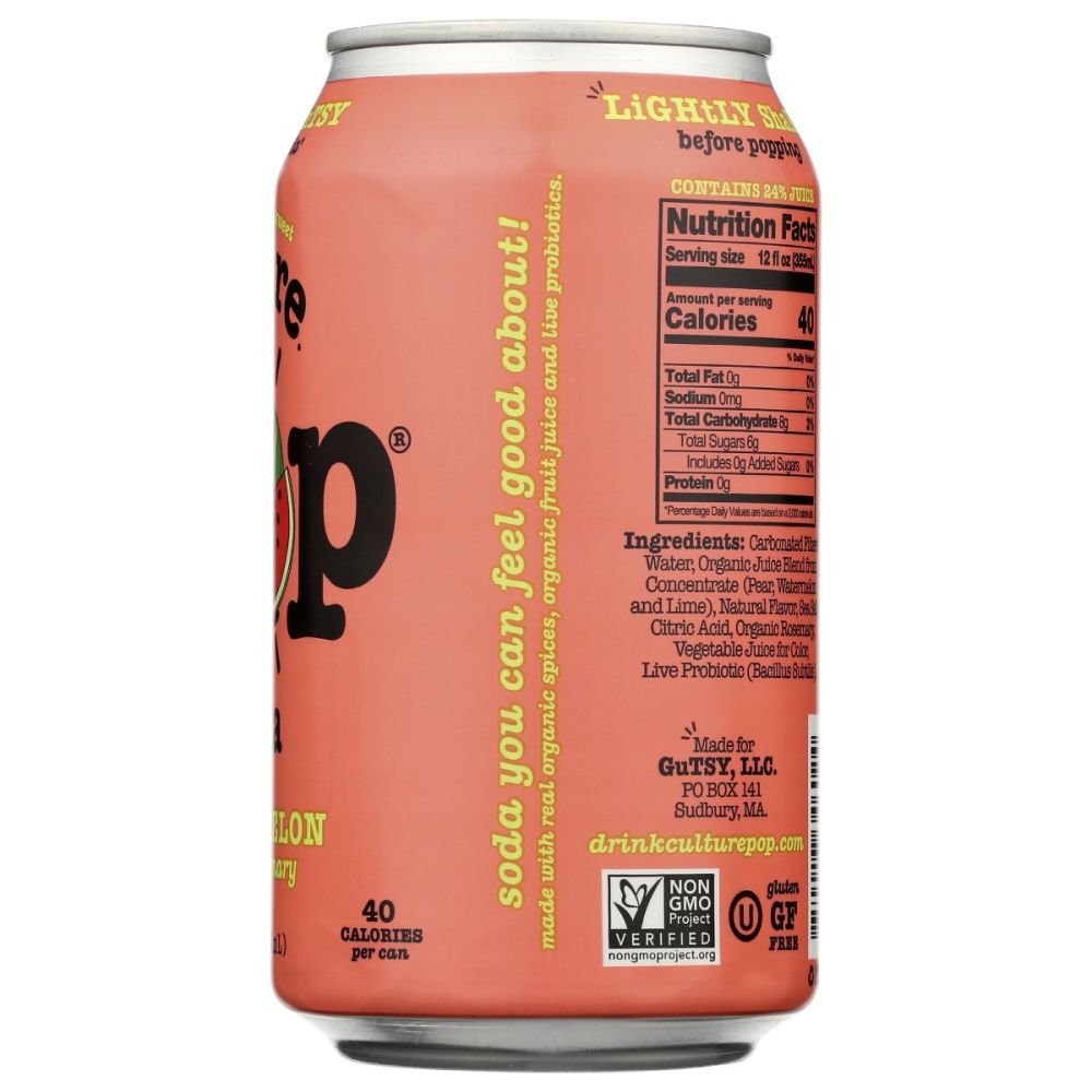 CULTURE POP: Watermelon Lime & Rosemary Probiotic Soda, 12 fo