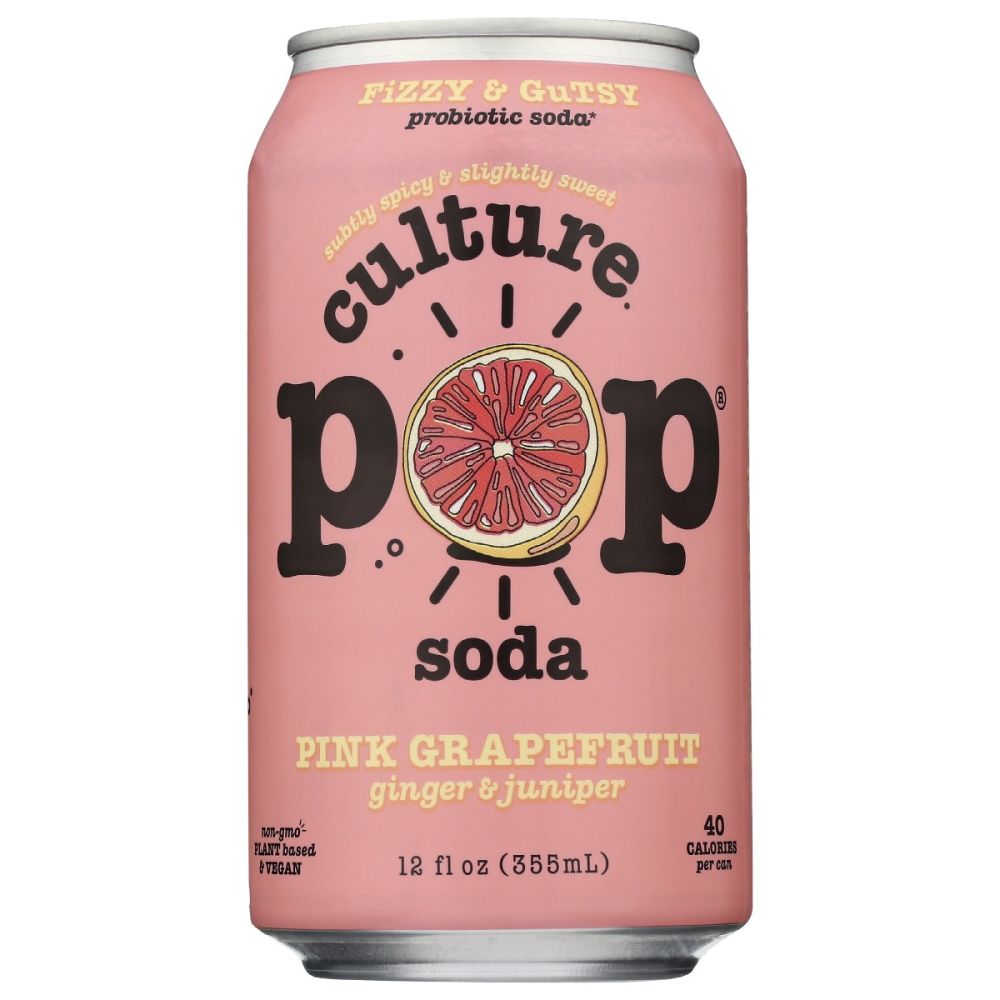 CULTURE POP: Pink Grapefruit Ginger & Juniper Probiotic Soda, 12 fo