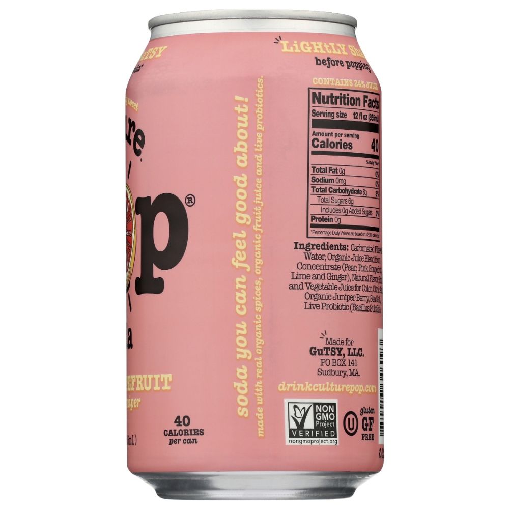 CULTURE POP: Pink Grapefruit Ginger & Juniper Probiotic Soda, 12 fo