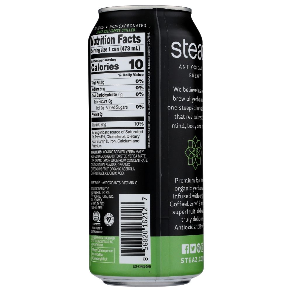 STEAZ: Organic Unsweetened Half & Half Yerba Mate, 16 oz