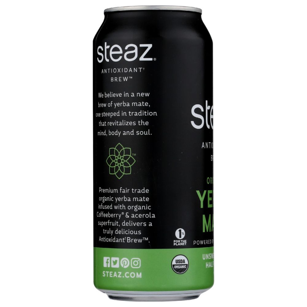 STEAZ: Organic Unsweetened Half & Half Yerba Mate, 16 oz