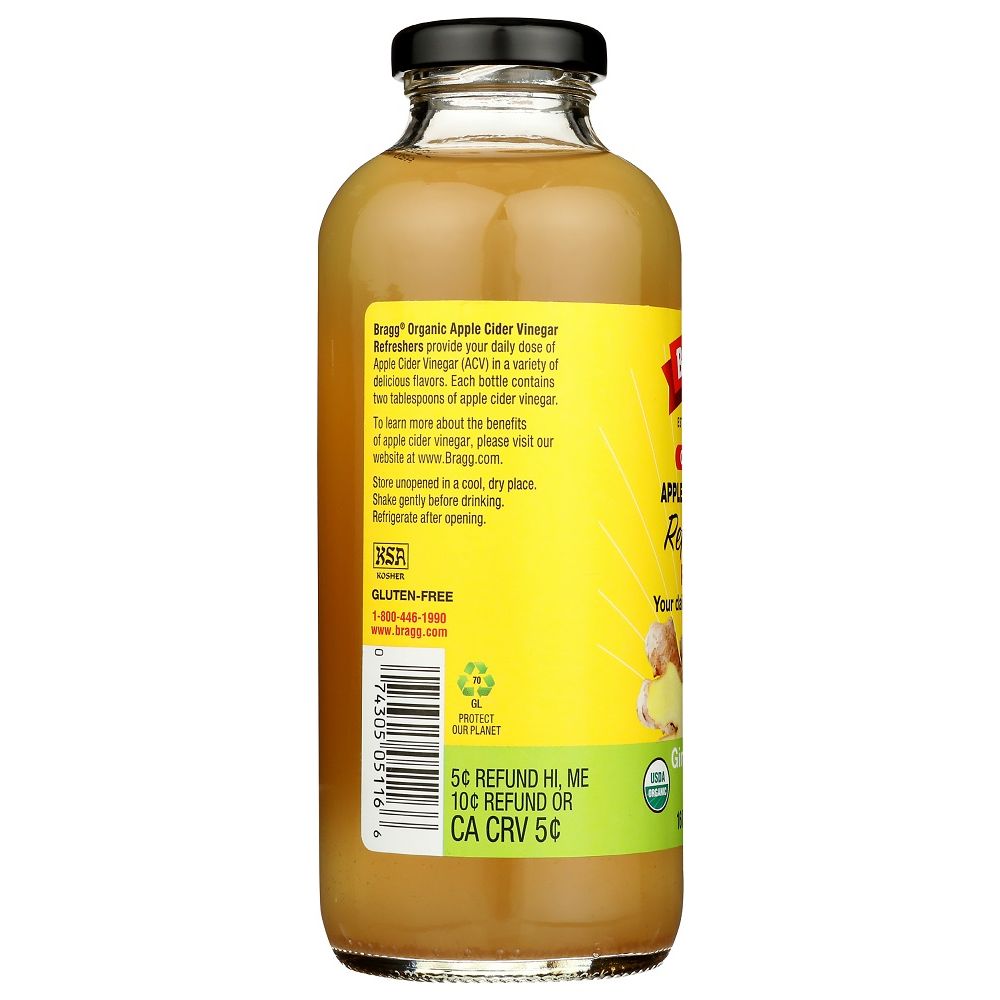 BRAGG: Organic Ginger Lemon Honey Apple Cider Vinegar Refreshers, 16 oz