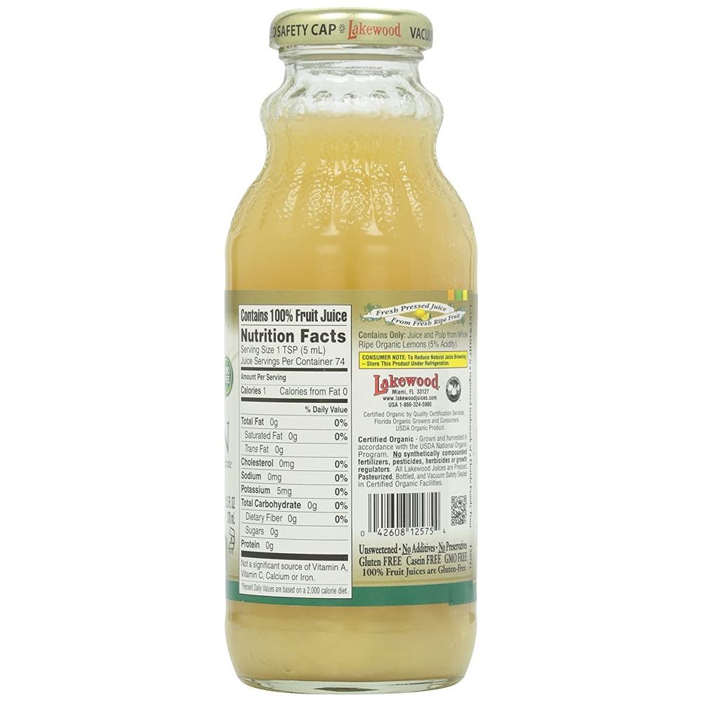 LAKEWOOD: Organic Pure Juice Lemon, 12.5 oz