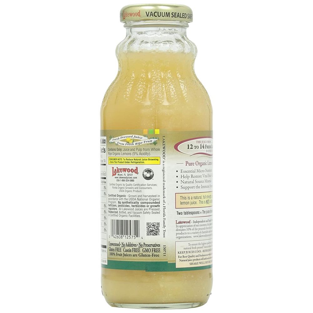 LAKEWOOD: Organic Pure Juice Lemon, 12.5 oz