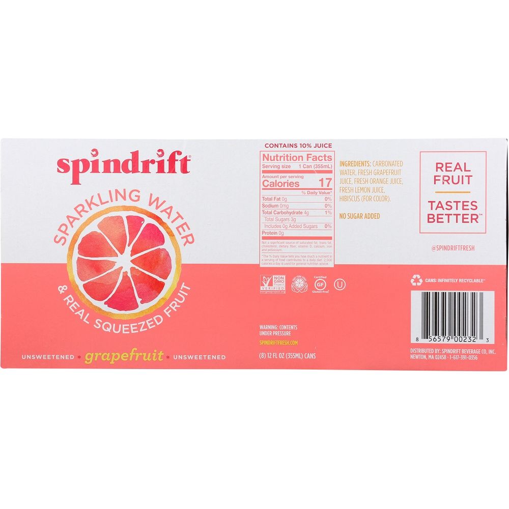 SPINDRIFT: Grapefruit Sparkling Water 8 Pack, 96 fo