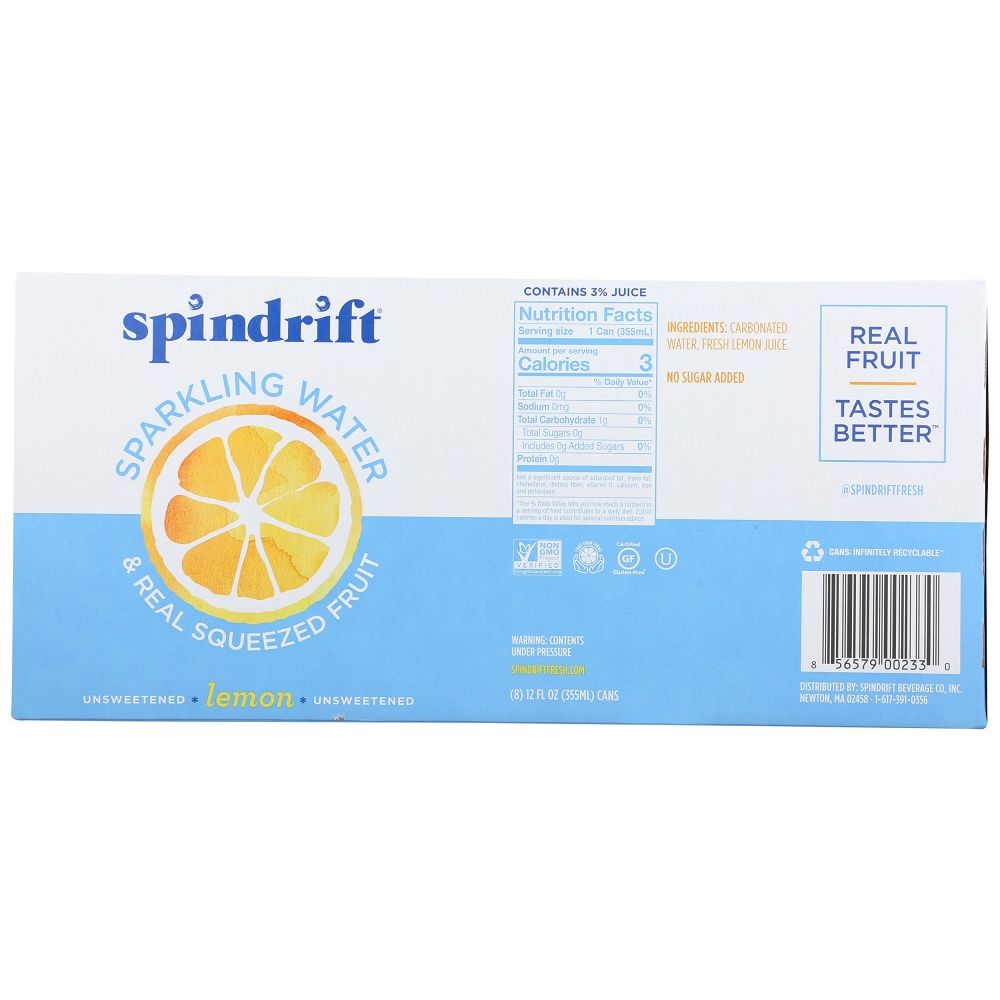 SPINDRIFT: Lemon Sparkling Water 8 Pack, 96 fo