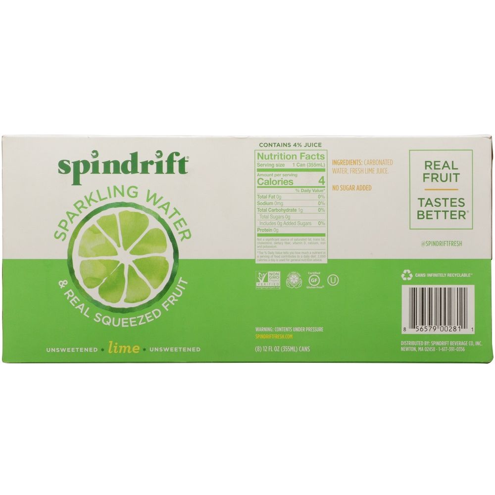 SPINDRIFT: Lime Sparkling Water 8 Pack, 96 fo