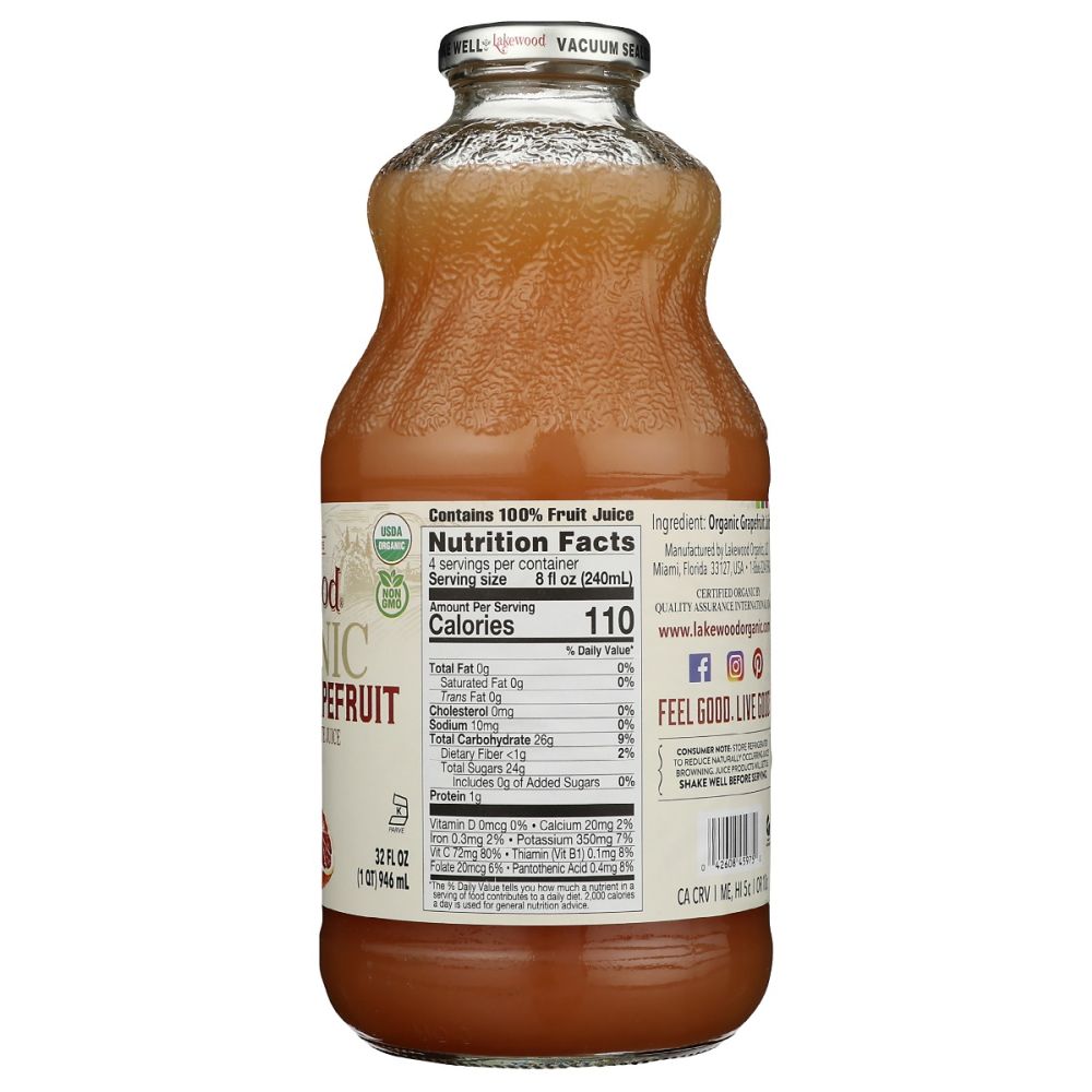 LAKEWOOD: Organic Pure Pink Grapefruit Juice, 32 fo