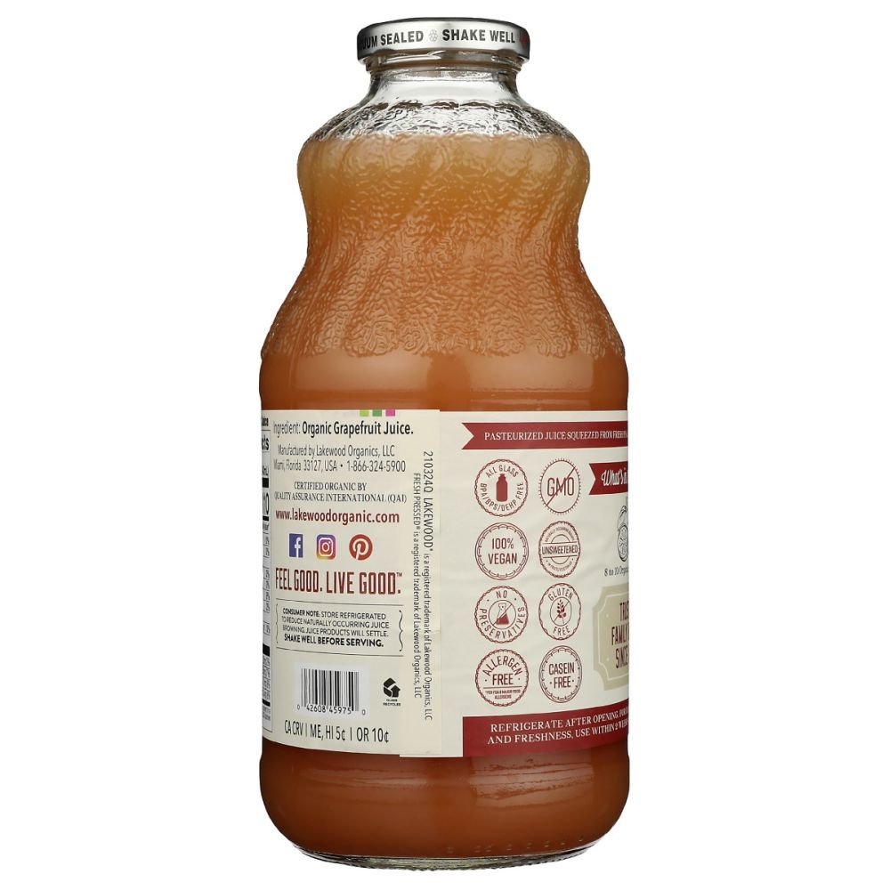 LAKEWOOD: Organic Pure Pink Grapefruit Juice, 32 fo