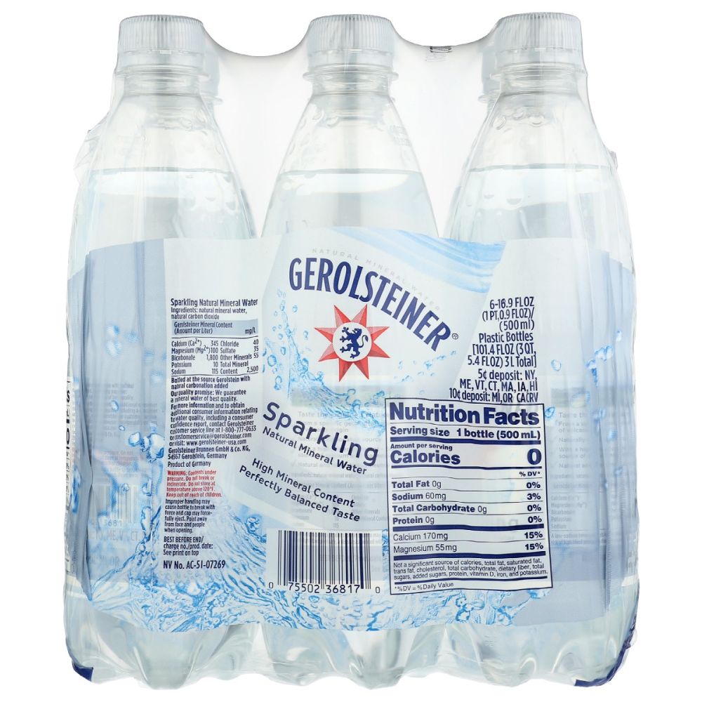 GEROLSTEINER: Sparkling Natural Mineral Water 6Pk, 101.4 fo