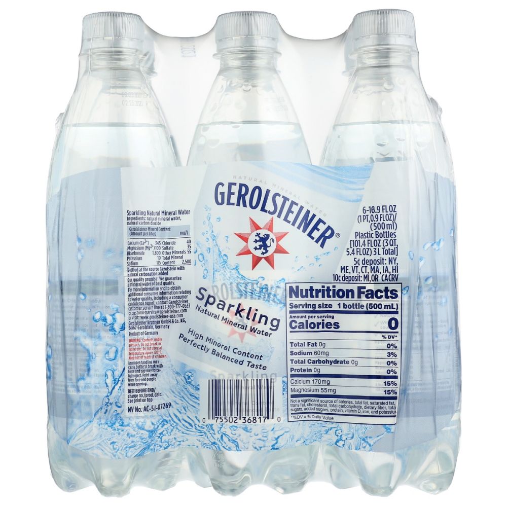 GEROLSTEINER: Sparkling Natural Mineral Water 6Pk, 101.4 fo