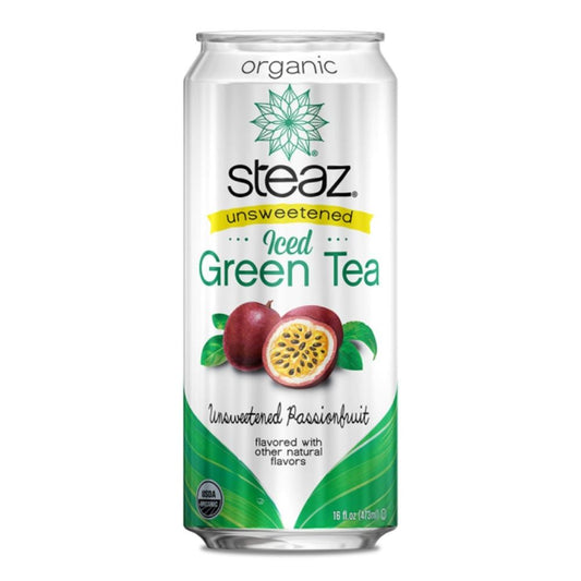 STEAZ: Organic Unsweetened Iced Green Tea With Unsweetened Passionfruit, 16 fo