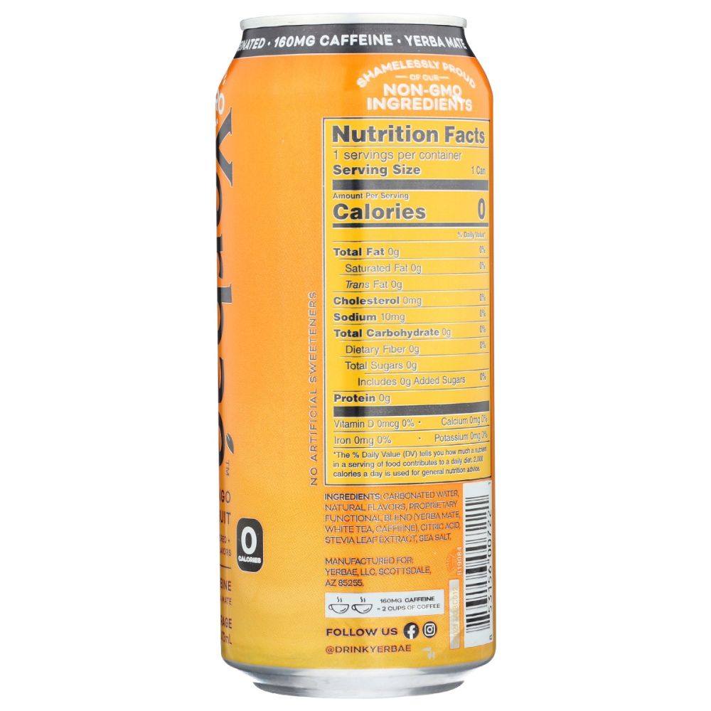 YERBAE: Mango Passion Fruit Sparkling Water, 16 oz