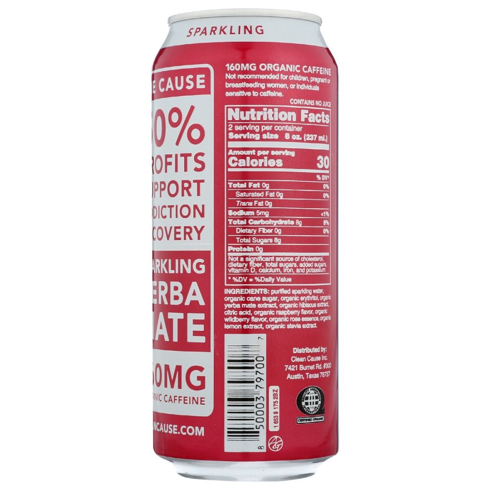 CLEAN CAUSE: Raspberry Sparkling Yerba Mate Tea, 16 fo