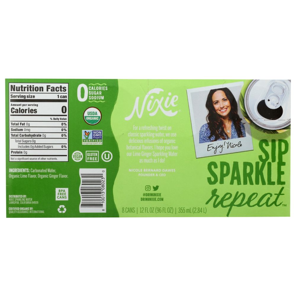 NIXIE: Water Sprk Lime Gingr 8Pk, 96 fo