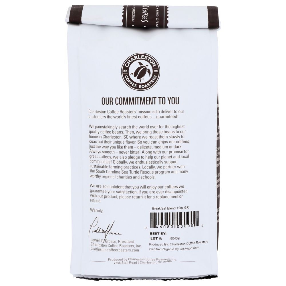 CHARLESTON COFFEE ROASTERS: Organic Breakfast Blend Medium Roast Ground Coffee, 12 oz