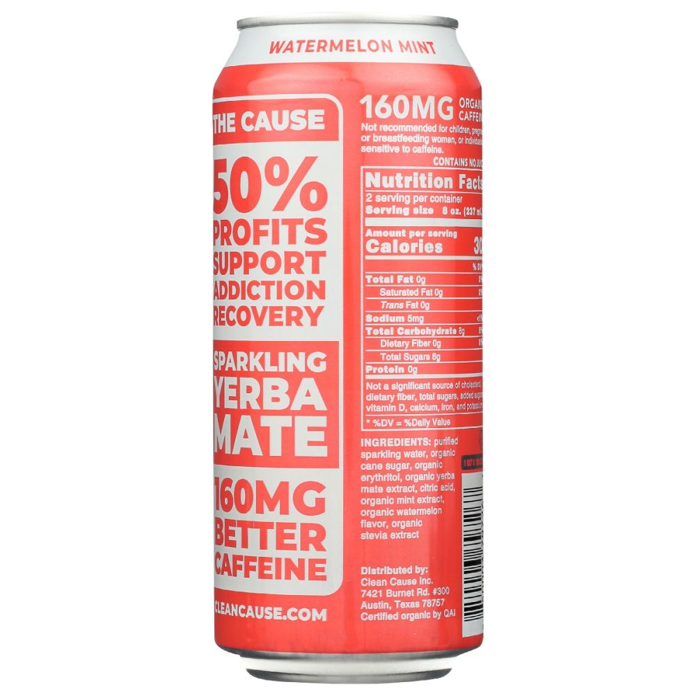 CLEAN CAUSE: Watermelon Mint Sparkling Yerba Mate, 16 fo