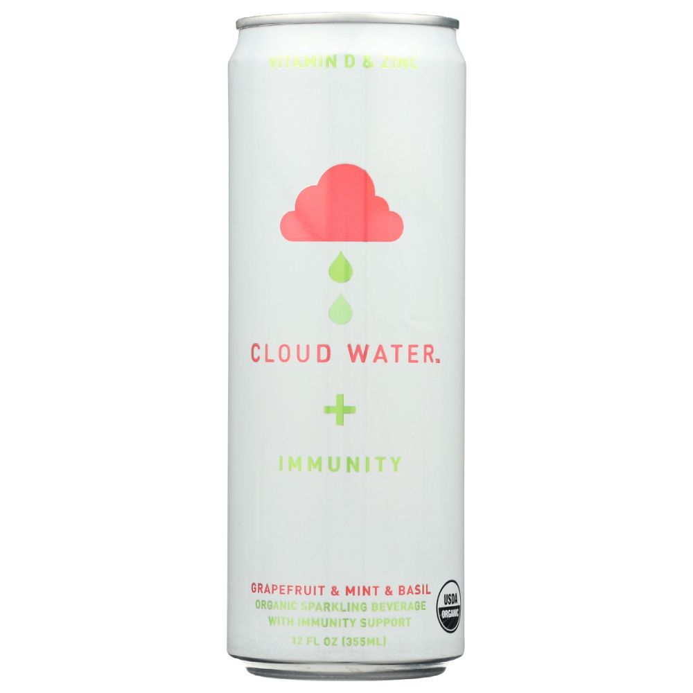 CLOUD WATER IMMUNITY: Organic Grapefruit & Mint & Basil Sparkling Water, 12 fo