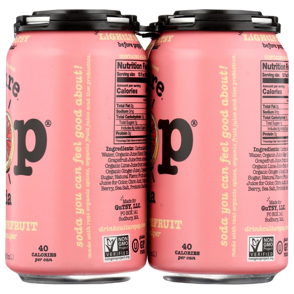CULTURE POP: Pink Grapefruit Ginger & Juniper Probiotic Soda, 48 fo