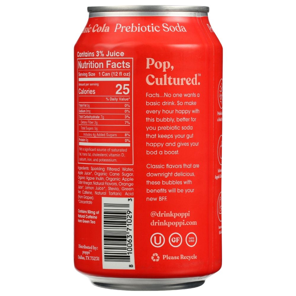 POPPI: Classic Cola Prebiotic Soda, 12 fo