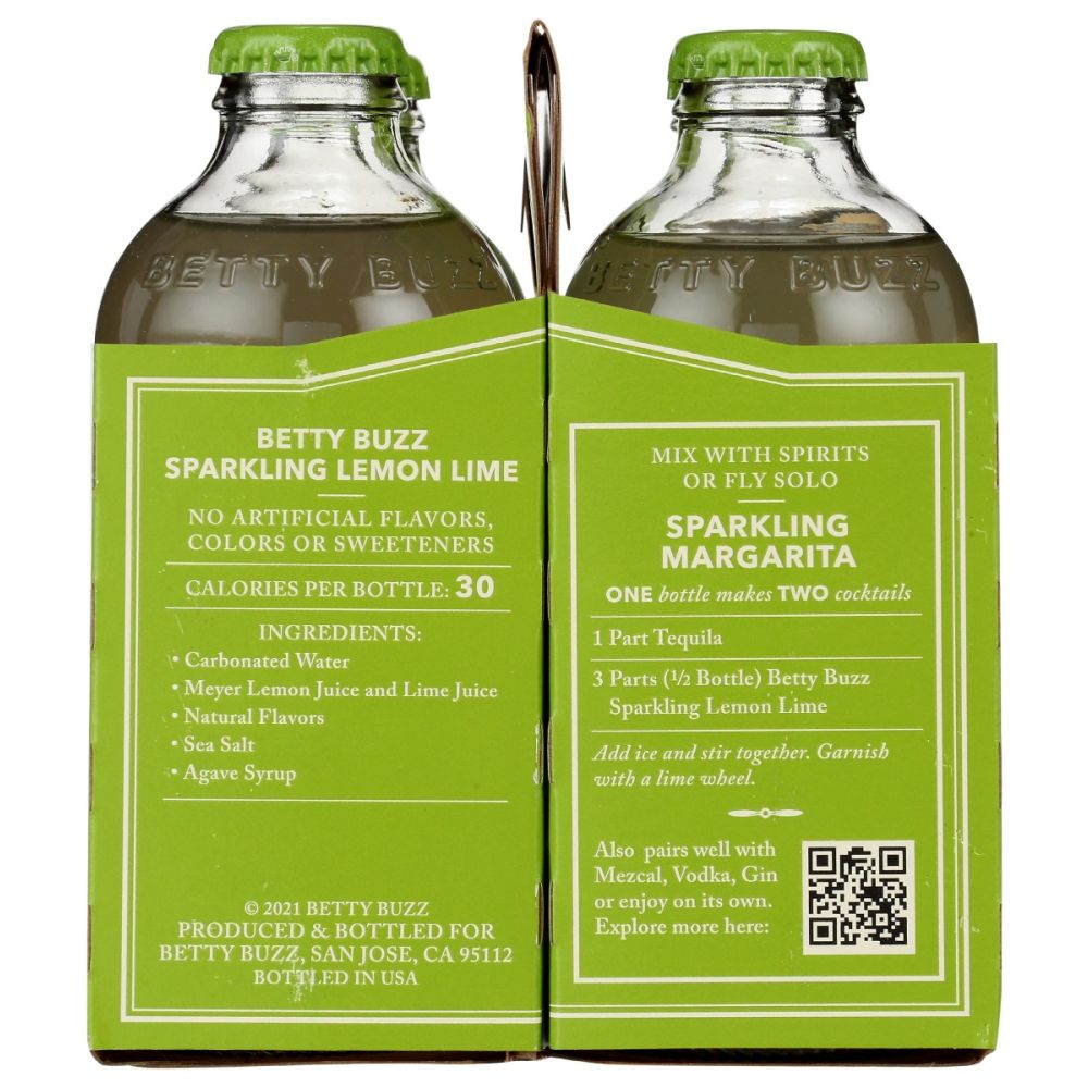 BETTY BUZZ: Sparkling Lemon Lime Cocktail Mixer 4 Pack, 36 fo