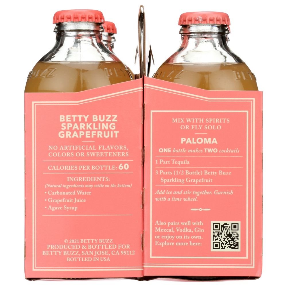 BETTY BUZZ: Sparkling Grapefruit Cocktail Mixer 4 Pack, 36 fo