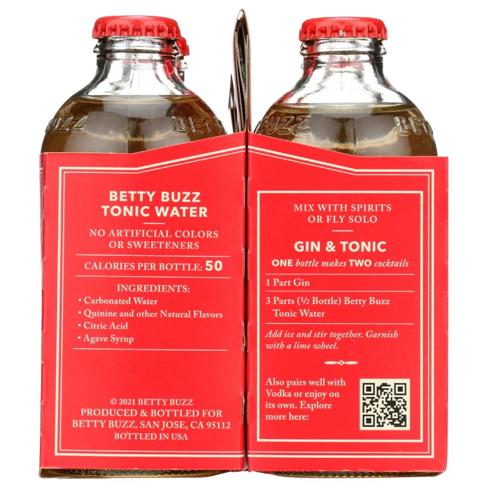 BETTY BUZZ: Tonic Water Cocktail Mixer 4 Pack, 36 fo