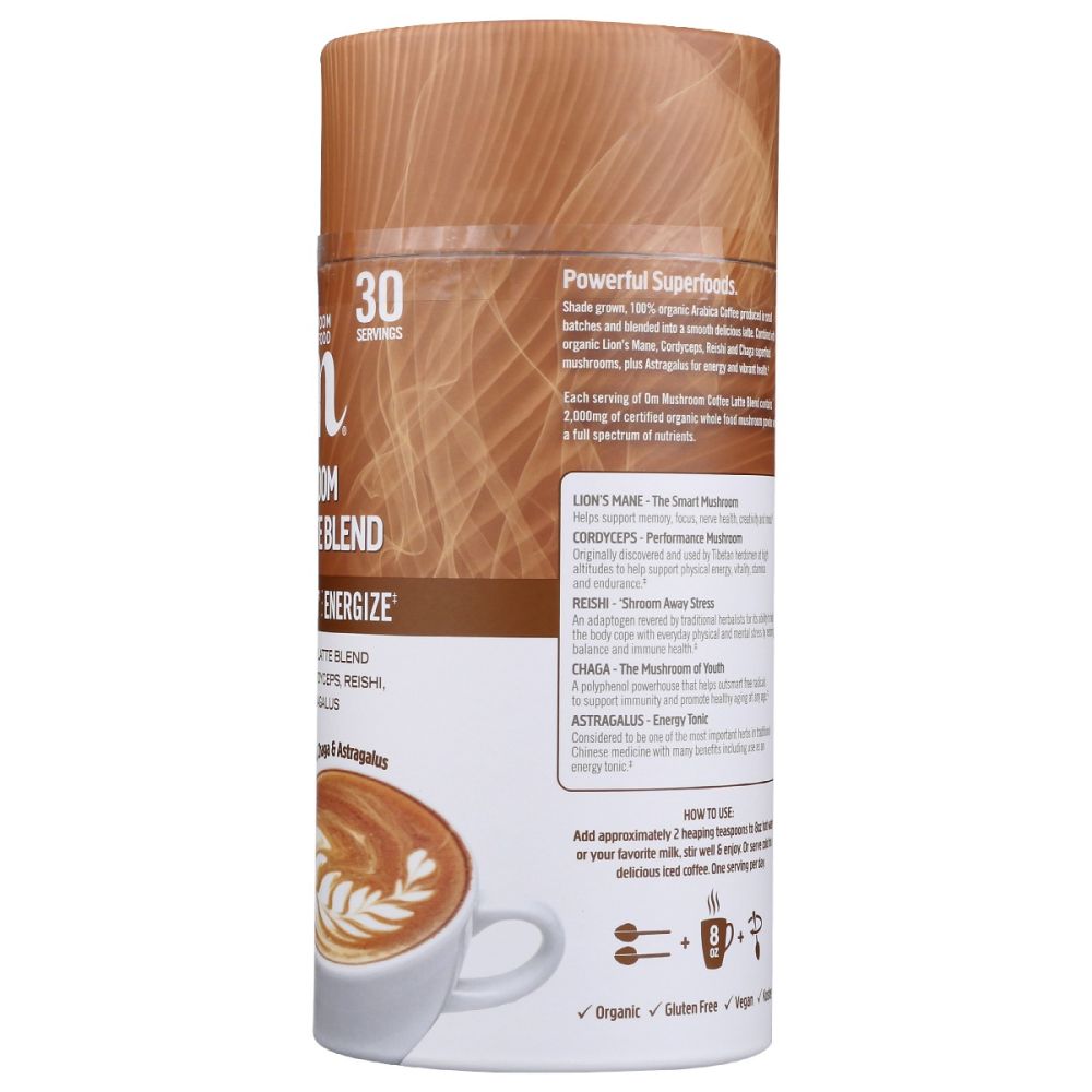 OM MUSHROOMS: Mushroom Coffee Latte Blend, 240 gm