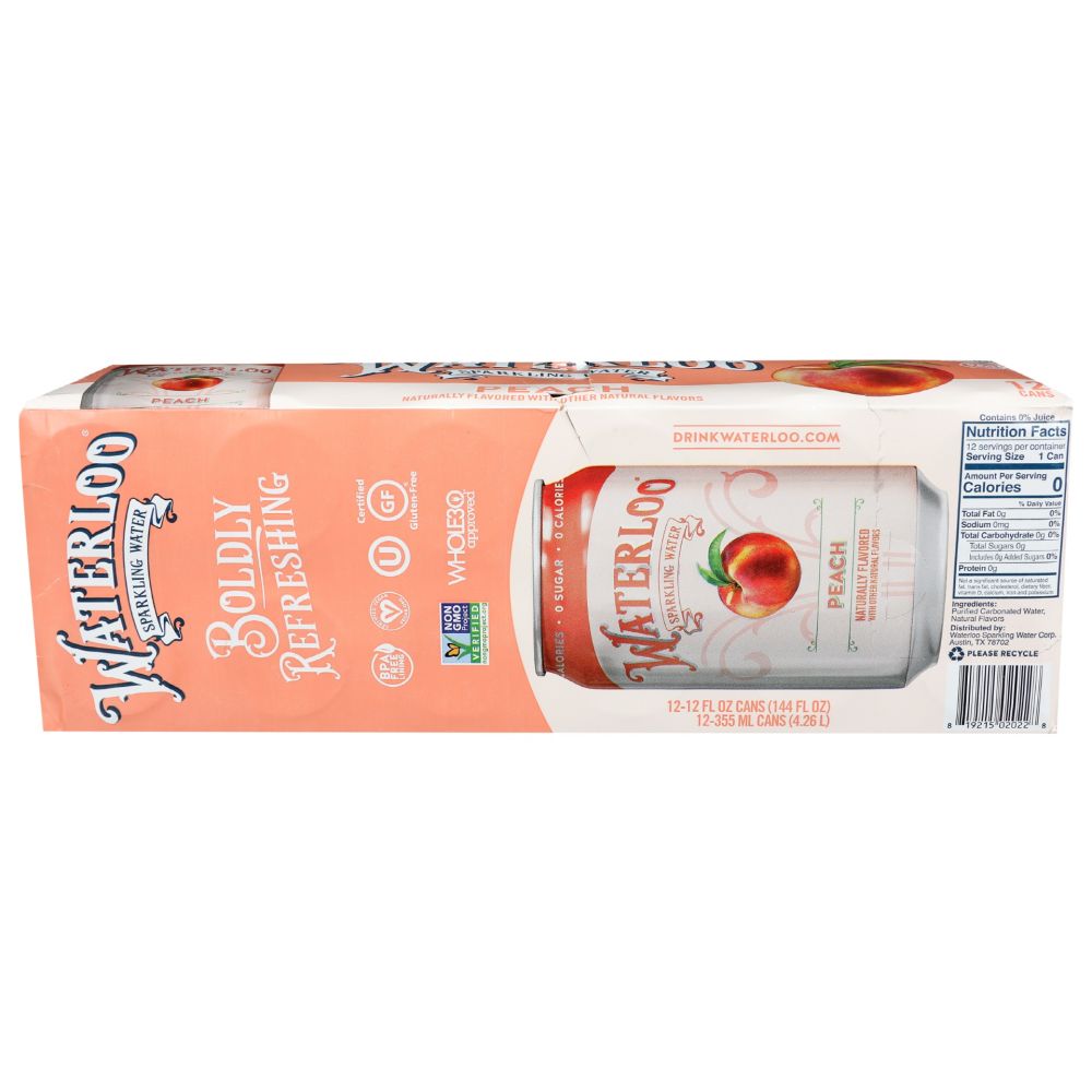 WATERLOO SPARKLING WATER: Water Sprkl Peach 12 Pk, 144 fo