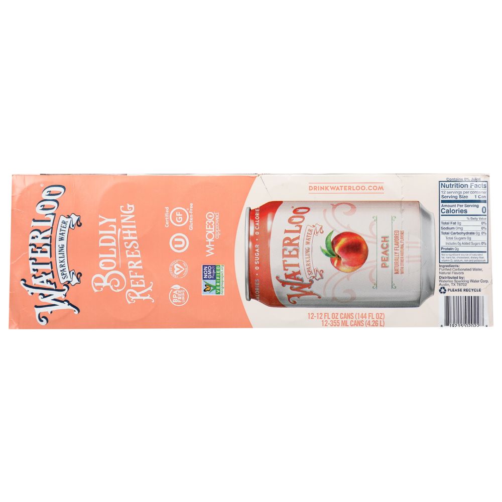 WATERLOO SPARKLING WATER: Water Sprkl Peach 12 Pk, 144 fo