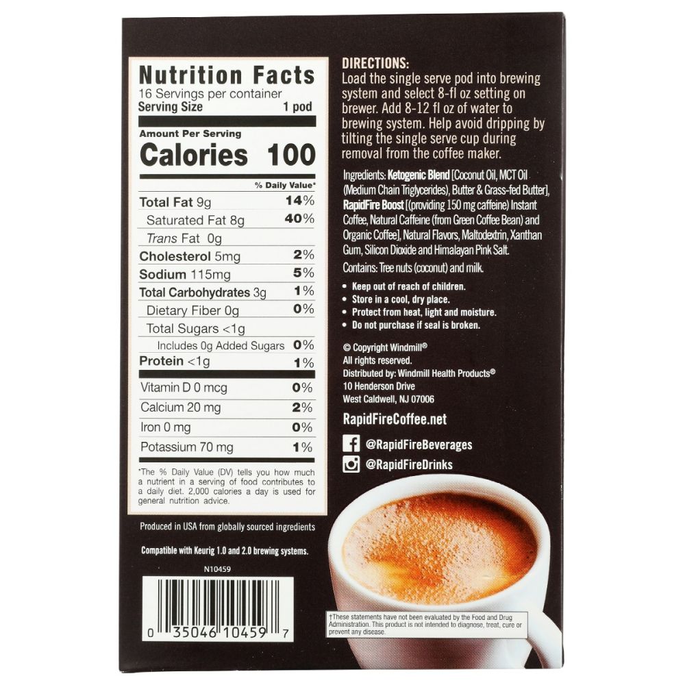 RAPID FIRE: Coffee Pods Keto Original, 1 ea