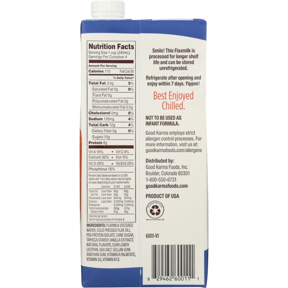 GOOD KARMA: Flax Milk Prtn Van, 32 fo