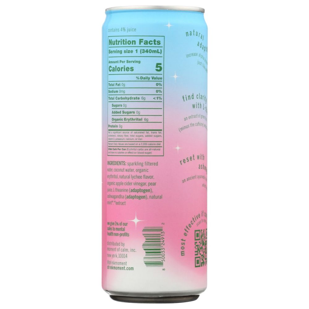 MOMENT: Lychee Mint Chlorophyll Botanical Water, 11.5 fo