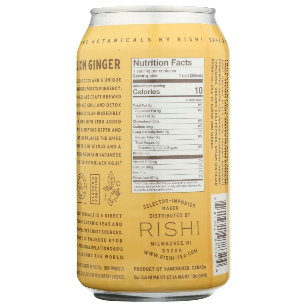 RISHI TEA: Beverage Sparkling Dandelion Ginger, 12 fo