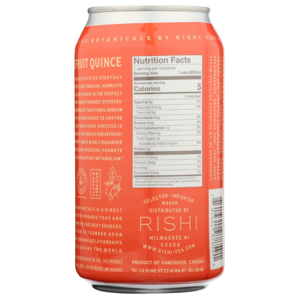 RISHI TEA: Beverage Sparkling Grapefruit Quince, 12 fo