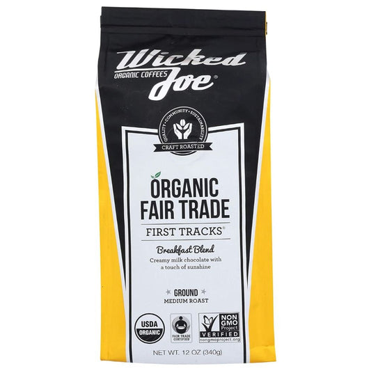 WICKED JOE COFFEE: First Tracks Breakfast Blend Ground Coffee, 12 oz