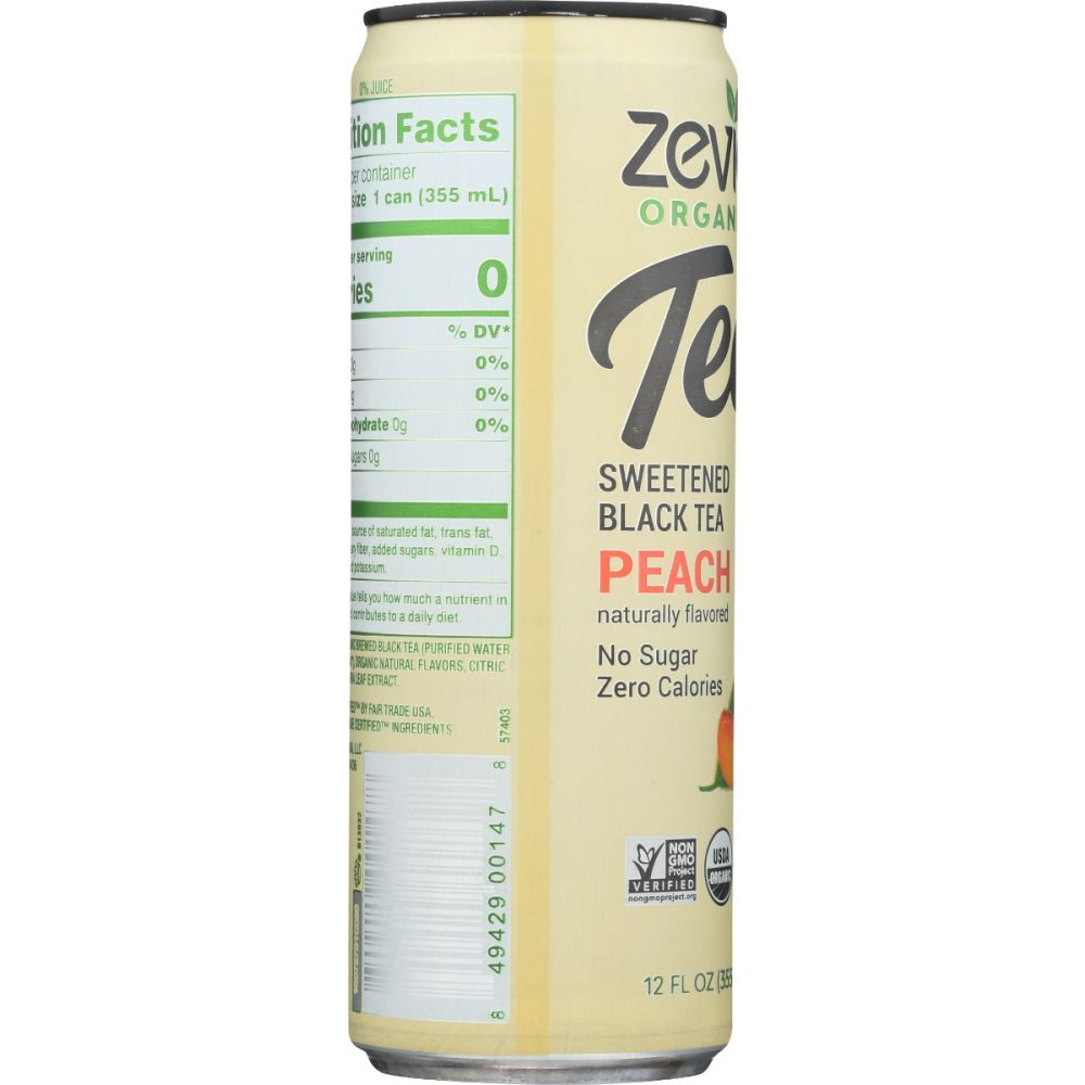 ZEVIA: Organic Black Tea Peach, 12 fo