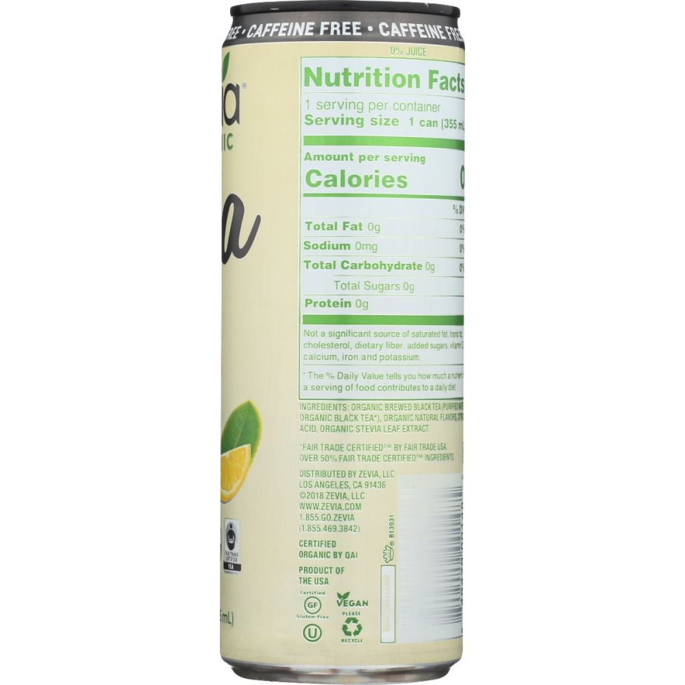 ZEVIA: Sweetened Black Tea Lemon Caffeine Free, 12 fo