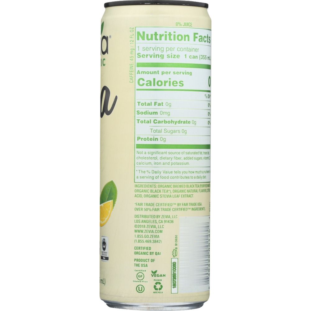 ZEVIA: Organic Black Tea Lemon, 12 fo